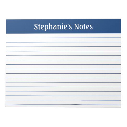 Elegant Navy Lined 11 x 8.5 Landscape Personalized Notitieblok (Voorkant)