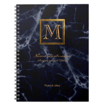 Elegant Navy Marble Square Gold Monogram