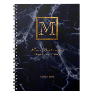 Elegant Navy Marble Square Gold Monogram Notitieboek