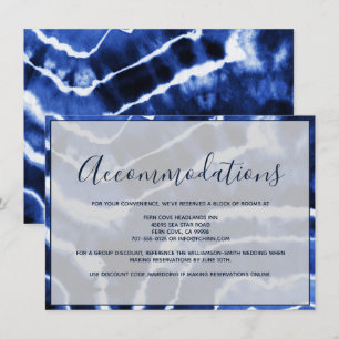 Elegant Navy Marble Tie Dye Wedding Accommodations Informatiekaartje