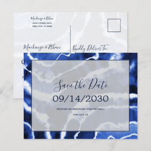 Elegant Navy Marble Tie Dye Wedding Save the Date Aankondigingskaart