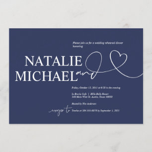 Elegant Navy Minimalism Wedding Rehearsal Dinner Kaart