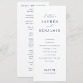 Elegant Navy Minimalist Wedding Ceremony Programmakaart (Voorkant / Achterkant)