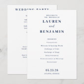 Elegant Navy Minimalist Wedding Ceremony Programmakaart (Voorkant / Achterkant)