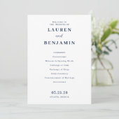 Elegant Navy Minimalist Wedding Ceremony Programmakaart (Staand voorkant)