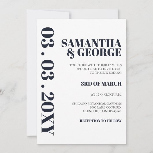 Elegant Navy Modern Wedding Invitation Kaart (Voorkant)