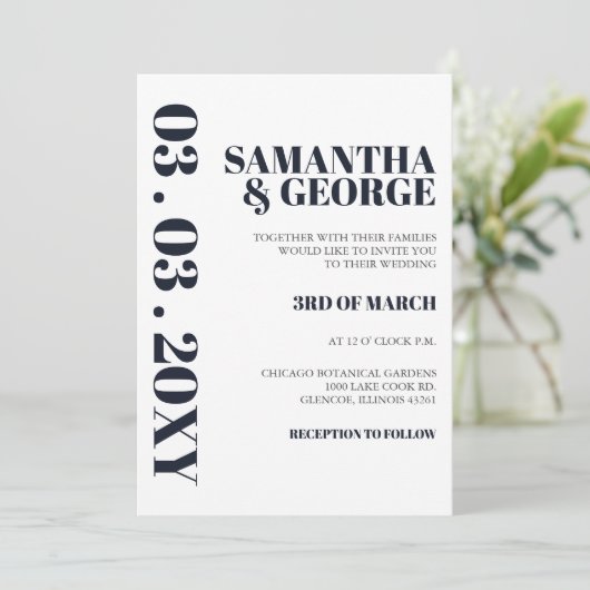 Elegant Navy Modern Wedding Invitation Kaart (Staand voorkant)