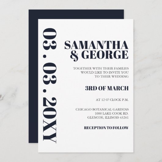 Elegant Navy Modern Wedding Invitation Kaart (Voorkant / Achterkant)