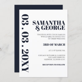 Elegant Navy Modern Wedding Invitation Kaart
