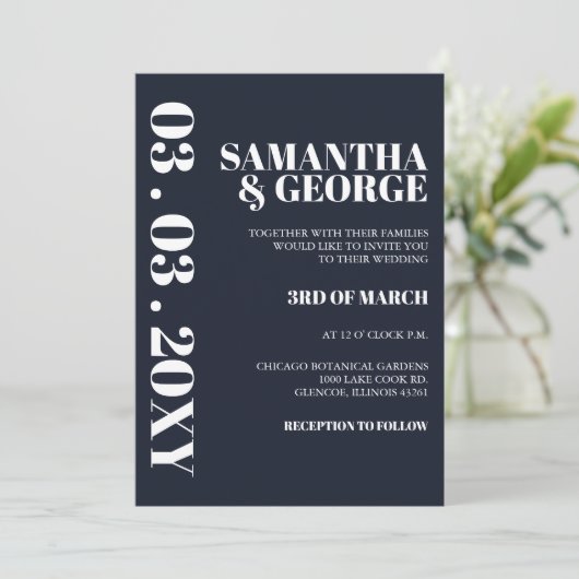 Elegant Navy Modern Wedding Kaart (Staand voorkant)