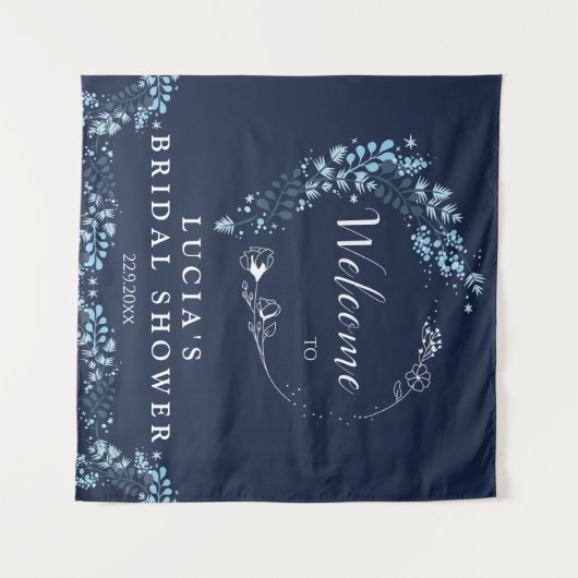 Elegant Navy Monogram Bloemen Vrijgezellenfeest We Wandkleed (Voorkant (horizontaal))
