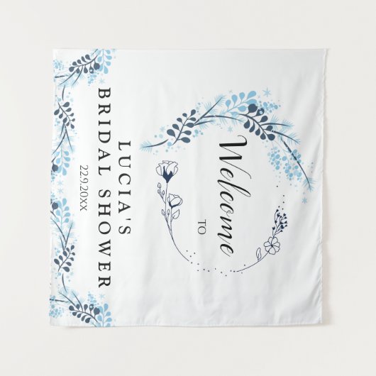 Elegant Navy Monogram Bloemstuk Bruidsdouche Welko Wandkleed (Voorkant (horizontaal))