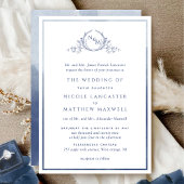Elegant Navy Monogram Formele Waterverf Wedding Kaart