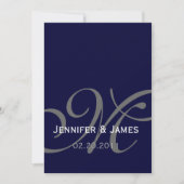 Elegant Navy Monogram Names Wedding Invitation Kaart (Voorkant)