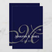 Elegant Navy Monogram Names Wedding Invitation Kaart (Voorkant / Achterkant)