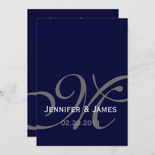Elegant Navy Monogram Names Wedding Invitation Kaart (Voorkant / Achterkant)