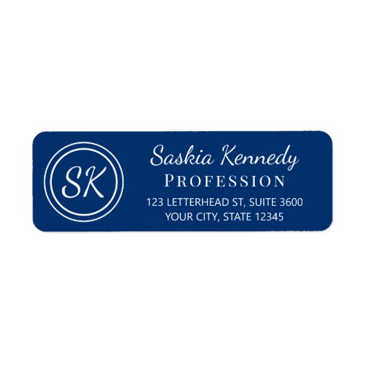 Elegant Navy Monogram Return Address Label (Voorkant)