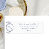 Elegant Navy Monogram Wedding Return Address Label