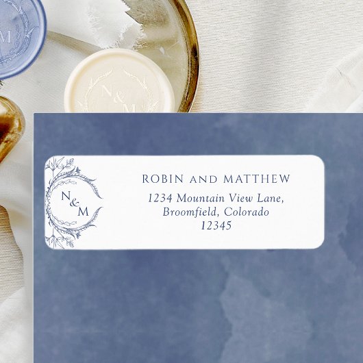 Elegant Navy Monogram Wedding Return Address Label