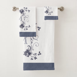 Elegant Navy Monogrammed Bad Handdoek