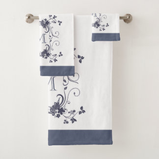 Elegant Navy Monogrammed Bad Handdoek