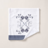 Elegant Navy Monogrammed Bad Handdoek (Wasdoekje)