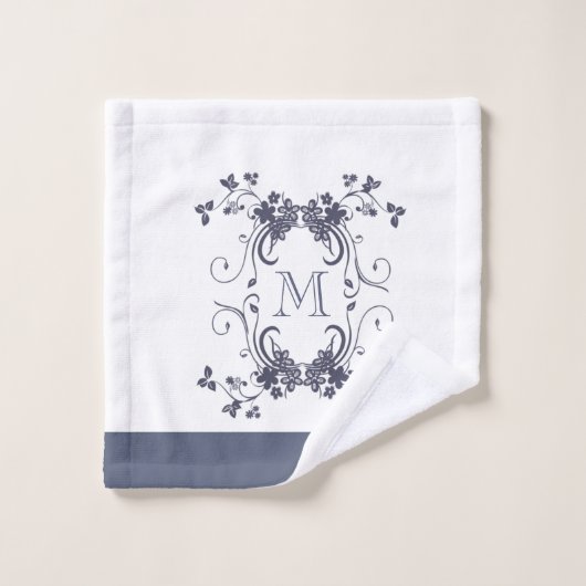 Elegant Navy Monogrammed Bad Handdoek (Wasdoekje)