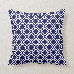 Elegant Navy Moroccan Trellis Quatrefoil Clover Kussen