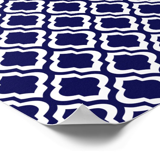 Elegant Navy Moroccan Trellis Quatrefoil Clover Poster (Hoek)