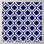 Elegant Navy Moroccan Trellis Quatrefoil Clover Poster (Voorkant)