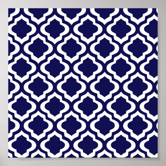 Elegant Navy Moroccan Trellis Quatrefoil Clover Poster (Voorkant)