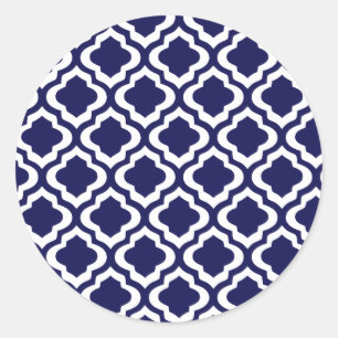 Elegant Navy Moroccan Trellis Quatrefoil Clover Ronde Sticker