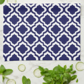 Elegant Navy Moroccan Trellis Quatrefoil Clover Theedoek (Gevouwen)