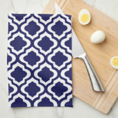 Elegant Navy Moroccan Trellis Quatrefoil Clover Theedoek (Quarter Fold)