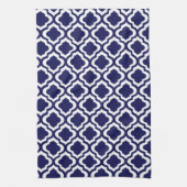 Elegant Navy Moroccan Trellis Quatrefoil Clover Theedoek (Verticaal)