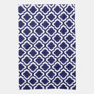 Elegant Navy Moroccan Trellis Quatrefoil Clover Theedoek