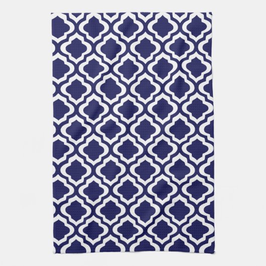 Elegant Navy Moroccan Trellis Quatrefoil Clover Theedoek (Verticaal)
