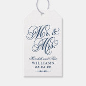 Elegant Navy Mr en Mrs Script Custom Monogram Cadeaulabel (Voorkant)