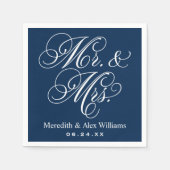 Elegant Navy Mr en Mrs Script Custom Monogram Servet (Voorkant)