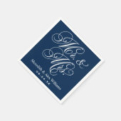 Elegant Navy Mr en Mrs Script Custom Monogram Servet (Hoek)