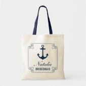 Elegant Navy Nautical Custom Wedding Bridesmaid Tote Bag (Voorkant)