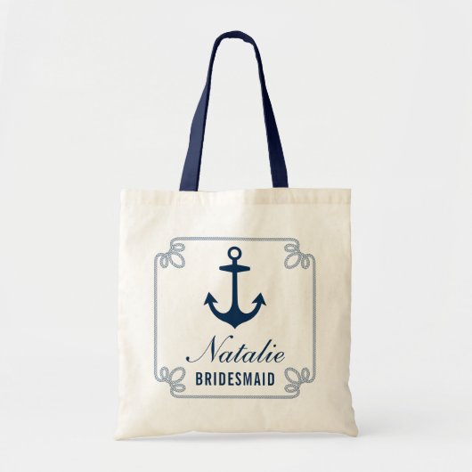 Elegant Navy Nautical Custom Wedding Bridesmaid Tote Bag (Voorkant)
