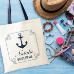 Elegant Navy Nautical Custom Wedding Bridesmaid Tote Bag<br><div class="desc">De bruidsbruidachtige canvas tas van de douane kenmerkt een blauw bootanker van de marine,  decoratief nautisch lijst van de touw,  en elegante douanetekst die met de naam en de rol van de persoon in uw bruidsfeestje kan worden gepersonaliseerd.</div>