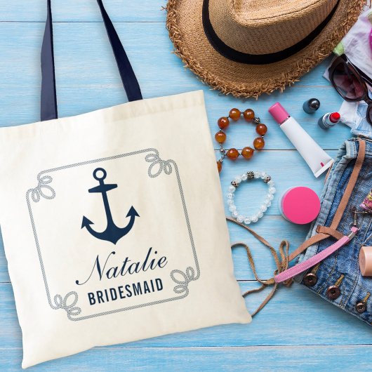 Elegant Navy Nautical Custom Wedding Bridesmaid Tote Bag