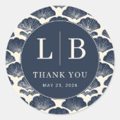 Elegant Navy Nautical Shell Motive Ronde Sticker (Voorkant)