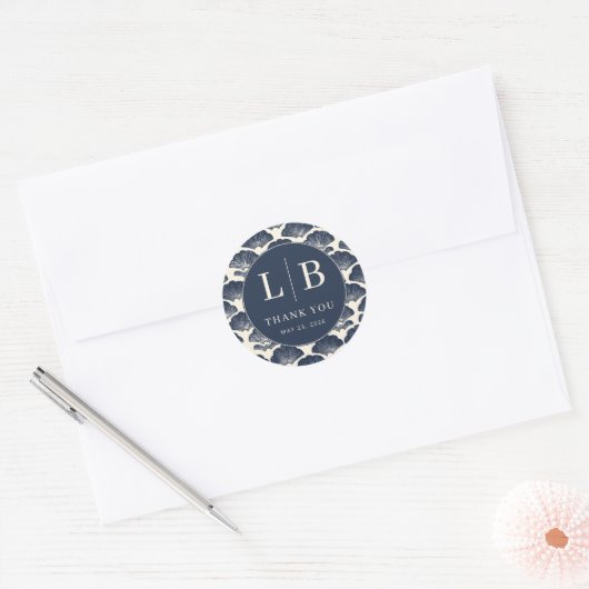 Elegant Navy Nautical Shell Motive Ronde Sticker (Envelop)