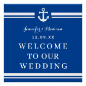 Elegant Navy Nautical Wedding Monogram Welkom Perfect Poster (Voorkant)