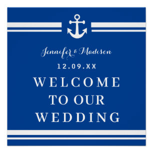 Elegant Navy Nautical Wedding Monogram Welkom Perfect Poster