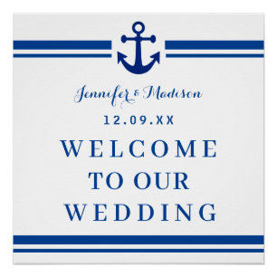 Elegant Navy Nautical Wedding Monogram Welkom Perfect Poster