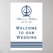 Elegant Navy Nautical Wedding Monogram Welkom Poster (Voorkant)